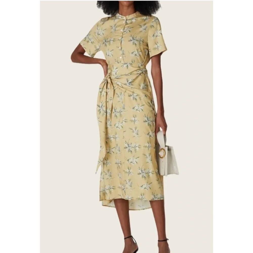 CAARA Lucca Yellow Floral Button Down Midi Dress XS Tea Length Resort Wedding